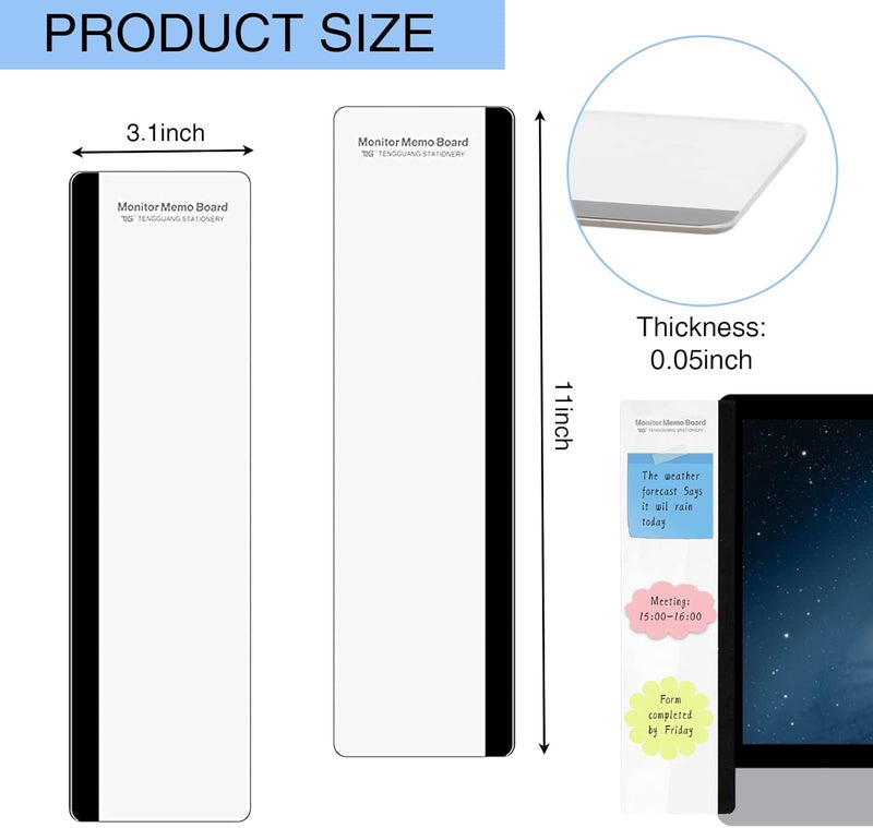 taakcc Monitor Memo Board - Multifunction Computer Monitor Memo Board Transparent Monitor Side Panel Creative Desktop Memo Board Easy to Use Suitable for Home Office Desktop Left and Right (4 pcs) - Image 2
